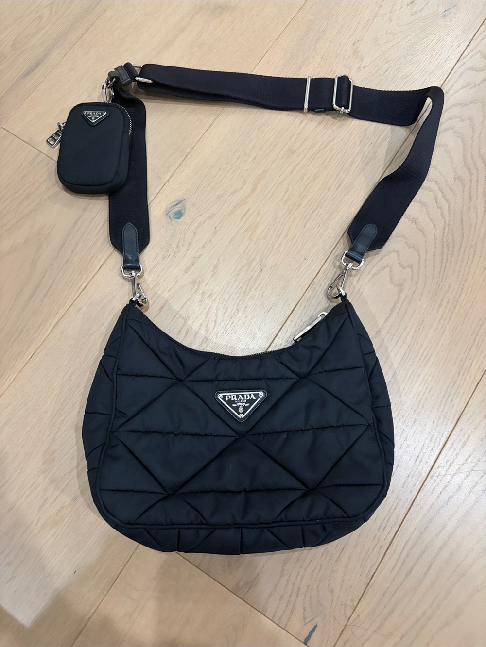 Prada Black Quilted Nylon Crossbody with Detachable Mini Pouch